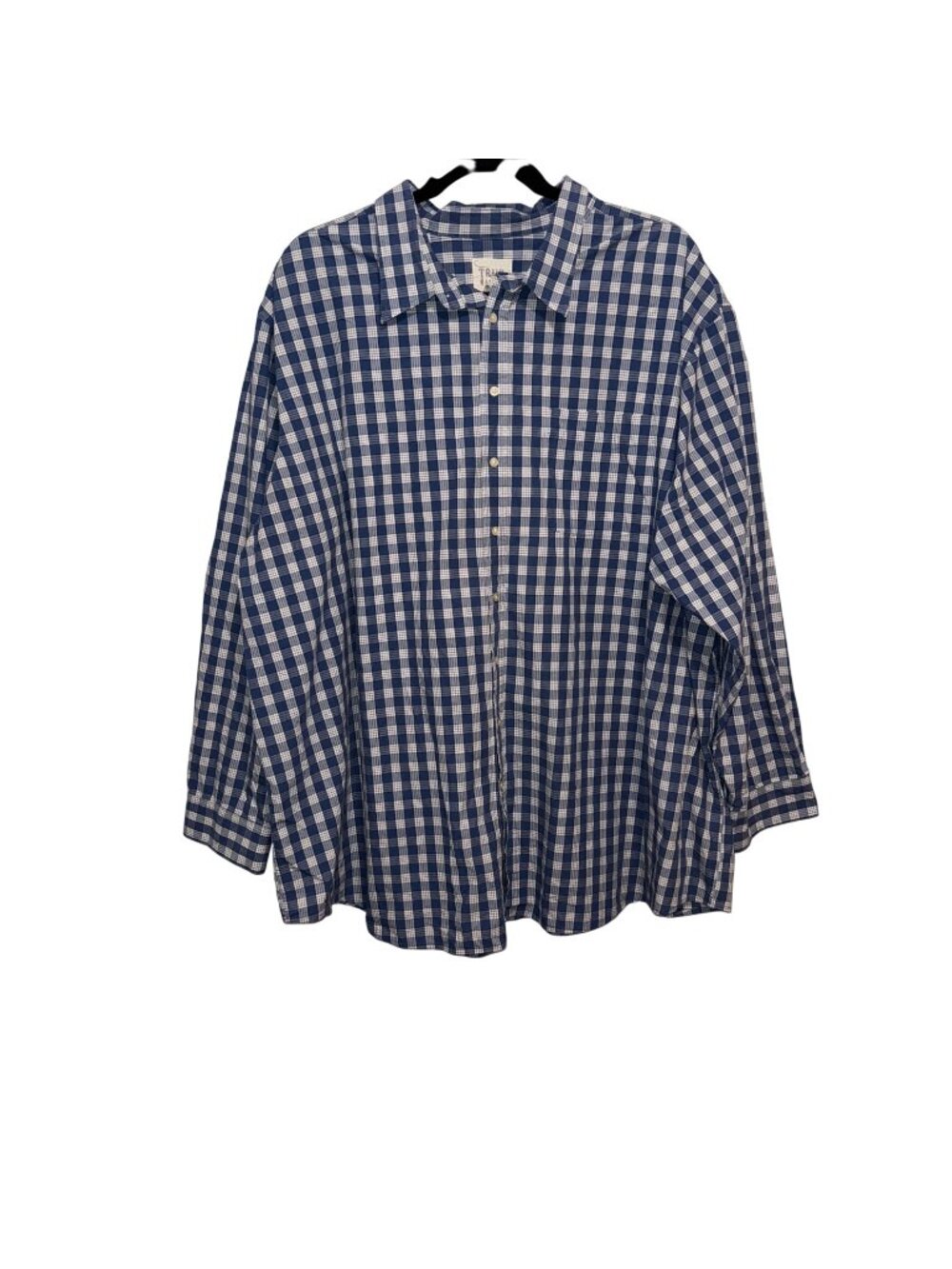 True Nation Mens Blue & White Plaid Button-Up Shirt 5XLT Long Sleeve Cotton